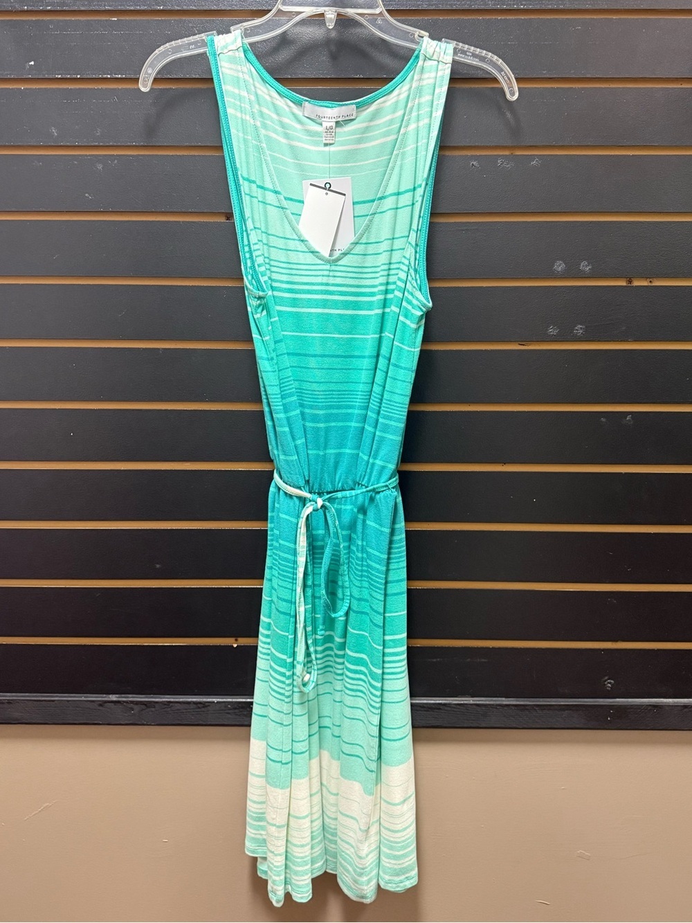 Fourteenth Place Mint Green Striped Sleeveless Midi Dress Womens Large NWT